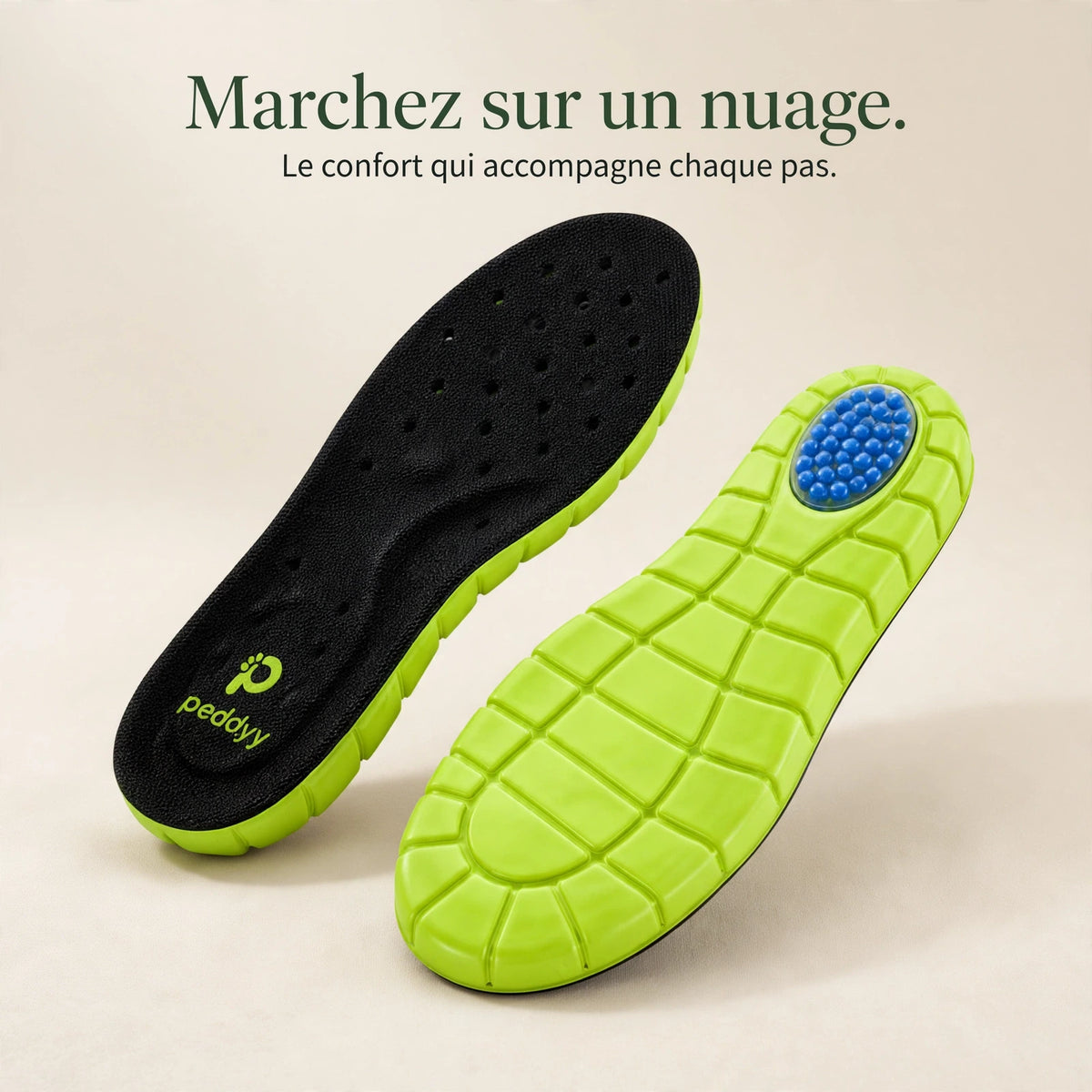 Semelles Peddyy - Marchez sur un nuage, confort et soutien
